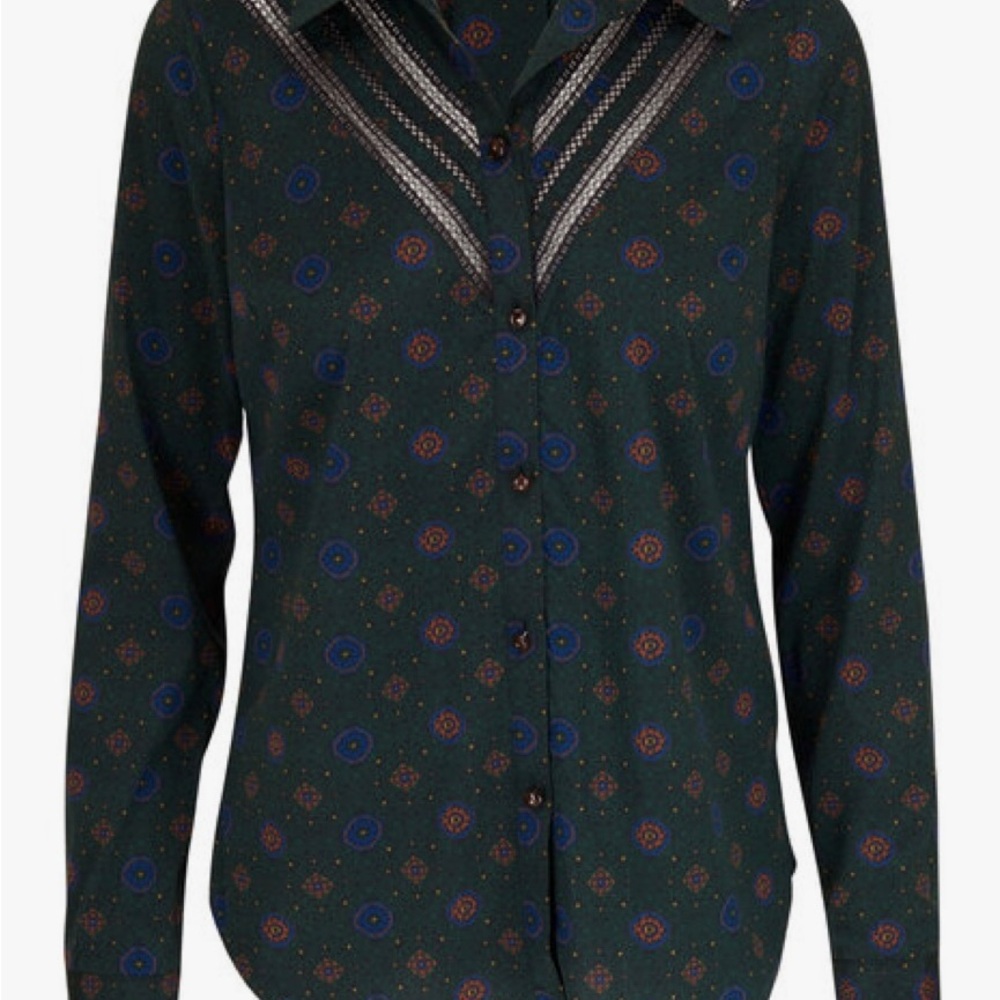 Veronica Beard Rowena Silk Blouse Emerald Multi